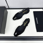 CHANEL SLINGBACK BLACK TWEED AND CALFSKIN
