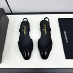CHANEL SLINGBACK BLACK TWEED AND CALFSKIN