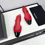 CHANEL SLINGBACK ROSE RED TWEED AND BLACK CALFSKIN