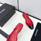 CHANEL SLINGBACK ROSE RED TWEED AND BLACK CALFSKIN