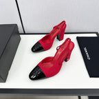 CHANEL HIGH SLINGBACK ROSE RED TWEED AND BLACK CALFSKIN
