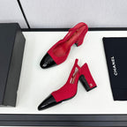 CHANEL HIGH SLINGBACK ROSE RED TWEED AND BLACK CALFSKIN