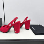 CHANEL HIGH SLINGBACK ROSE RED TWEED AND BLACK CALFSKIN