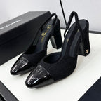 CHANEL HIGH SLINGBACK BLACK TWEED AND CALFSKIN