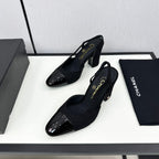 CHANEL HIGH SLINGBACK BLACK TWEED AND CALFSKIN