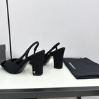 CHANEL HIGH SLINGBACK BLACK TWEED AND CALFSKIN