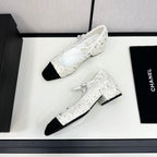 CHANEL MARY JANE IN BLACK MIX WHITE SEQUINS AND VELVET
