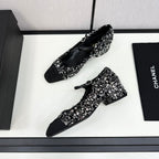 CHANEL MARY JANE IN BLACK SEQUINS AND VELVET