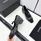 CHANEL MARY JANE IN BLACK SEQUINS AND VELVET