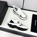 CHANEL SNEAKER IN WHITE MIX BLACK EMBROIDERED LAMBSKIN