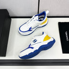 CHANEL SNEAKER IN WHITE MIX COBALT BLUE EMBROIDERED LAMBSKIN