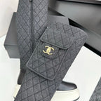 CHANEL 25S WEDGE KNEE-HIGH BOOTS IN BLACK CALFSKIN AND DENIM