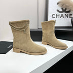 CHANEL 25S SHORT BOOTS IN LIGHT GOLD SUEDE SILVER HARDWARE