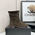 CHANEL 25S SHORT BOOTS IN BROWN SUEDE SILVER HARDWARE