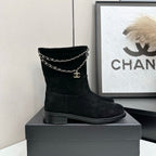 CHANEL 25S SHORT BOOTS IN BLACK SUEDE SILVER HARDWARE