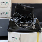CHANEL 19 HOBO BAG 43CM BLACK GOATSKIN SILVER HARDWARE