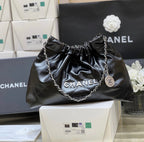 CHANEL 19 HOBO BAG 43CM BLACK GOATSKIN SILVER HARDWARE