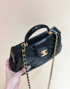CHANEL MEDIUM TOP HANDLE BAG 23 IN BLACK OIL-WAX LAMBSKIN GOLD HARDWARE