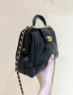 CHANEL MEDIUM TOP HANDLE BAG 23 IN BLACK OIL-WAX LAMBSKIN GOLD HARDWARE