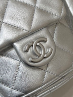 CHANEL DRAWSTRING BUCKET BACKPACK 24 IN SILVER-TONE LAMBSKIN SILVER HARDWARE