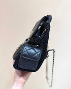 CHANEL MESH DRAWSTRING BACKPACK 25 IN BLACK CALFSKIN GOLD-TONE METAL