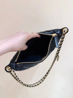 CHANEL QUILTED HOBO SHOULDER BAG 26 IN BLACK GLOSSY LAMBSKIN
