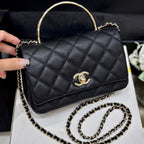 CHANEL 25S COCO CRUSH HANDLE 18 IN BLACK CALFSKIN GOLD HARDWARE