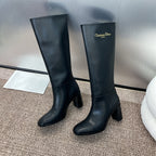 DIOR 25S D-TOWN HEELED BOOT 80MM IN BLACK SUPPLE CALFSKIN