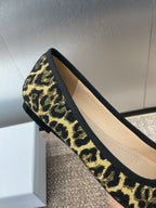 DIOR PEARL BALLET FLAT CAMEL PONY HAIR CALFSKIN WITH BROWN LEOPARD MOTIF