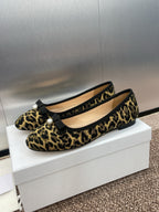 DIOR PEARL BALLET FLAT CAMEL PONY HAIR CALFSKIN WITH BROWN LEOPARD MOTIF