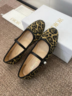 DIOR BALLET FLAT CAMEL PONY HAIR CALFSKIN WITH BROWN LEOPARD MOTIF