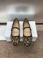 DIOR BALLET FLAT CAMEL PONY HAIR CALFSKIN WITH BROWN LEOPARD MOTIF