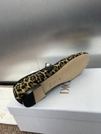 DIOR BALLET FLAT CAMEL PONY HAIR CALFSKIN WITH BROWN LEOPARD MOTIF