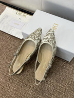 DIOR J'A SLINGBACK PUMP WHITE AND GOLD-TONE MILLEFIORI JACQUARD