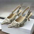 DIOR J'A HIGH SLINGBACK PUMP WHITE AND GOLD-TONE MILLEFIORI JACQUARD 65 MM