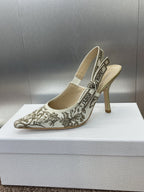 DIOR J'A HIGH SLINGBACK PUMP WHITE AND GOLD-TONE MILLEFIORI JACQUARD 95 MM