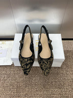 DIOR J'A SLINGBACK PUMP BLACK AND GOLD-TONE MILLEFIORI JACQUARD