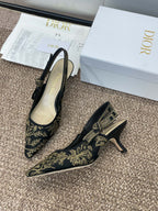 DIOR J'A HIGH SLINGBACK PUMP BLACK AND GOLD-TONE MILLEFIORI JACQUARD 65 MM
