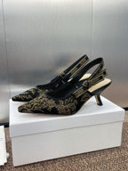 DIOR J'A HIGH SLINGBACK PUMP BLACK AND GOLD-TONE MILLEFIORI JACQUARD 65 MM