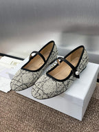 DIOR D-RAMOUR BALLET FLATS IN WHITE MIX BLACK EMBROIDERED CANNAGE TWEED