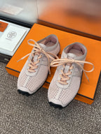 HERMES KIGA SNEAKER IN LIGHT PINK CROCHET KNIT AND CALFSKIN
