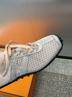 HERMES KIGA SNEAKER IN LIGHT PINK CROCHET KNIT AND CALFSKIN