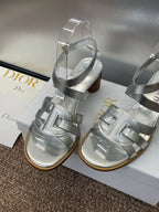 DIOR D-CLUB HIGH HEEL SLIDE 25S 55MM IN SILVER GLOSSY CALFSKIN
