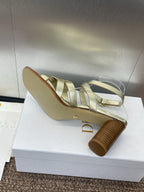 DIOR D-CLUB HIGH HEEL SLIDE 25S 80MM IN GOLD GLOSSY CALFSKIN