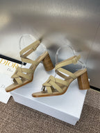 DIOR D-CLUB HIGH HEEL SLIDE 25S 80MM IN GOLDEN BEIGE CALFSKIN