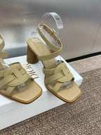 DIOR D-CLUB HIGH HEEL SLIDE 25S 80MM IN GOLDEN BEIGE CALFSKIN
