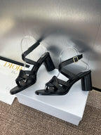 DIOR D-CLUB HIGH HEEL SLIDE 25S 80MM IN BLACK CALFSKIN
