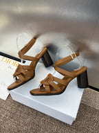 DIOR D-CLUB HIGH HEEL SLIDE 25S 80MM IN BROWN CALFSKIN