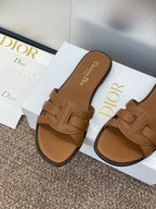 DIOR D-CLUB SLIDE SANDAL 25S IN BROWN CALFSKIN