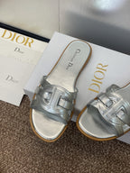 DIOR D-CLUB SLIDE SANDAL 25S IN SILVER GLOSSY CALFSKIN